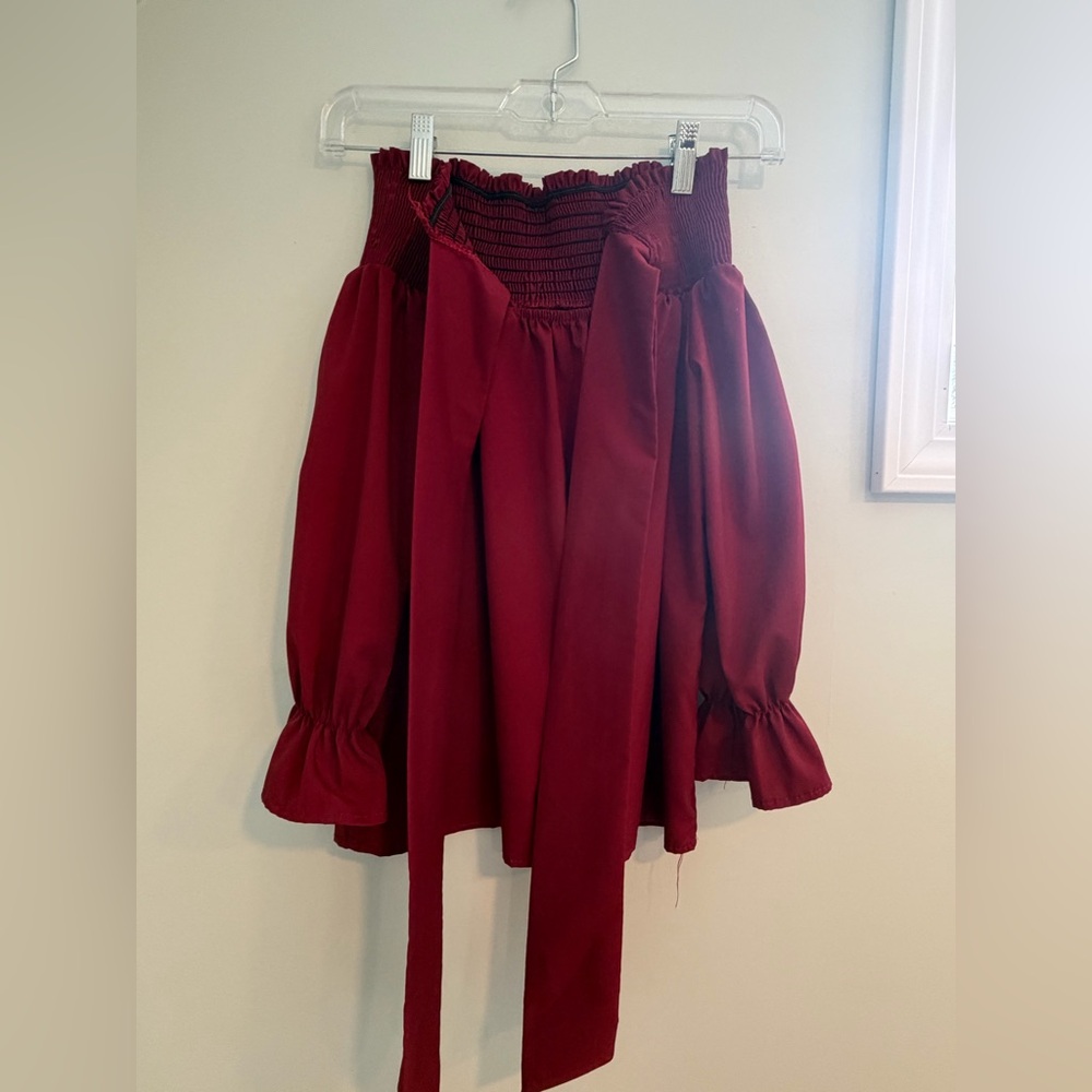 Women's Off-Shoulder Smocked Waist Red Shirt